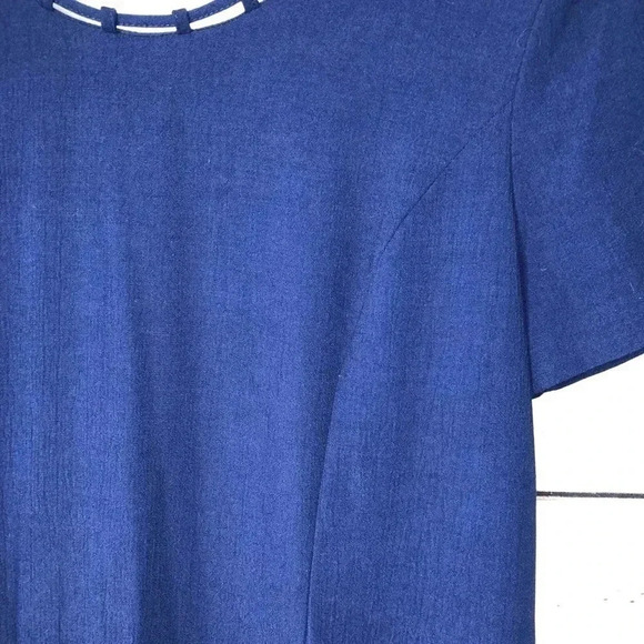 VTG Kathy Lee Dress 14 Dark Blue Short Sleeve Midi Back Zip Unlined - Picture 7 of 11